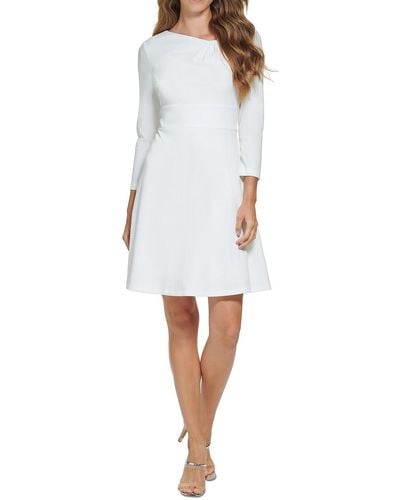 DKNY Asymmetrical Neck Mini Fit & Flare Dress - White