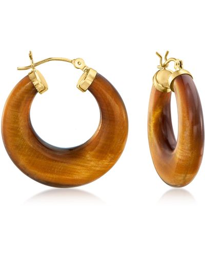 Ross-Simons Jade Hoop Earrings With 14kt Yellow Gold - Brown