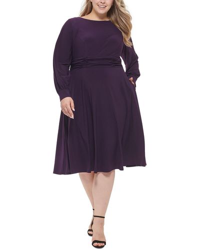Jessica Howard Plus Back Zip Ruched Waist Midi Dress - Purple