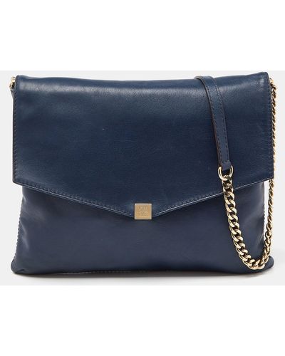 Carolina Herrera Navy Leather Envelope Chain Shoulder Bag - Blue