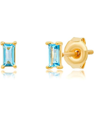 Paige Novick 14k Yellow Gold 3.5x2mm Baguette Cut Gemstone Stud Earrings - Blue