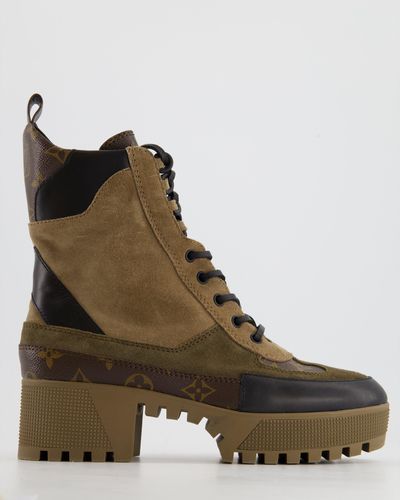 Louis Vuitton Khaki And Suede Desert Boots - Brown