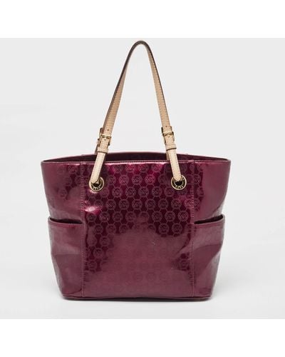 MICHAEL Michael Kors Signature Patent And Leather Middle Zip Tote - Purple