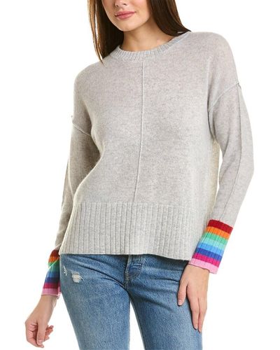 Hannah Rose Karma Rainbow Cuff Crew Cashmere Sweater - Gray