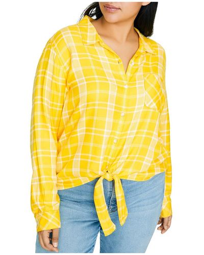 Sanctuary Plaid Tie Front Button-down Shirt - Yellow