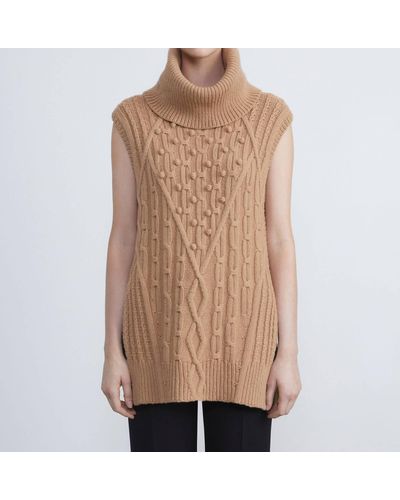 Lafayette 148 New York Wool-cashmere Chainette Cable Sweater - Brown
