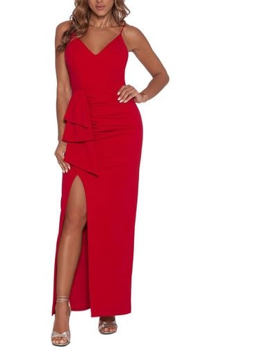Xscape Ruched Maxi Evening Dress - Red