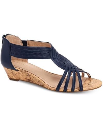 Charter Club Ginifur2 Dressy Zipper Wedge Sandals - Blue