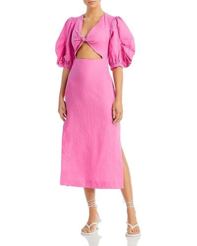FARM Rio Cut-out Linen Maxi Dress - Pink