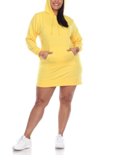 White Mark Plus Hooded Mini Sweatshirt Dress - Yellow