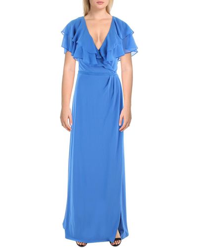 Lauren by Ralph Lauren Ruffled Long Evening Dress - Blue