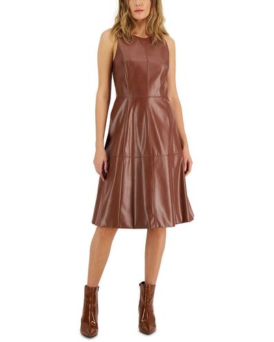 INC Faux Leather Sleeveless Fit & Flare Dress - Multicolor