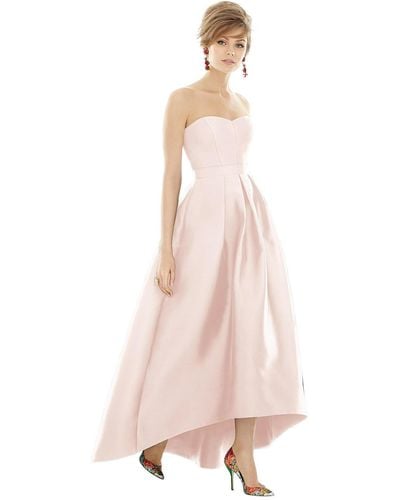 Alfred Sung Strapless Satin High Low Dress With Pockets - Pink