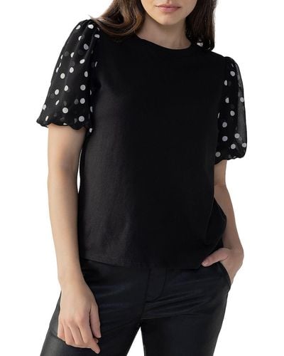 Sanctuary Dream State Polka Dot Sheer Sleeve T-shirt - Black