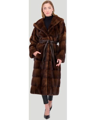 Gorski Mink Short Coat With Hood - Brown