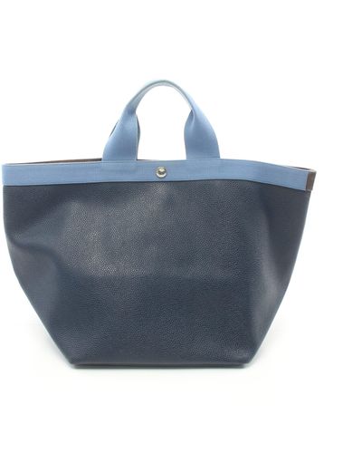 Herve Chapelier Luxe Boat-shaped Tote L Handbag Tote Bag Coated Canvas Navy Light - Blue