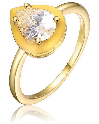 Rachel Glauber 14k Gold Plated With Pear Shaped Clear Cubic Zirconia Enamel Promise Stacking Ring - Metallic