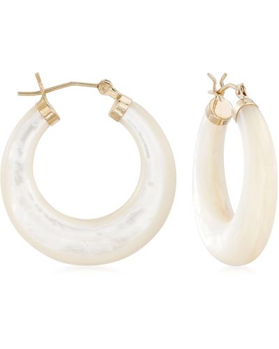 Ross-Simons Mother-of-pearl Hoop Earrings With 14kt Yellow Gold - White