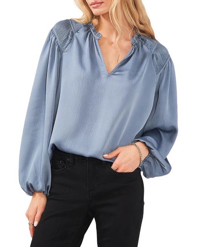 1.STATE Satin Ruched Blouse - Blue