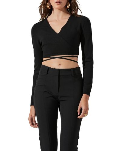 Astr Knit Crop Wrap Sweater - Black