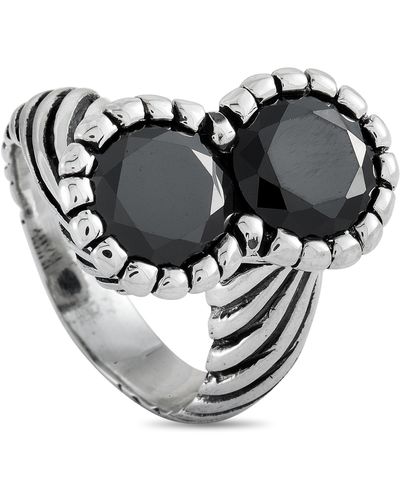King Baby Studio Silver And Black Cubic Zirconia Twisted Pattern Ring - Metallic