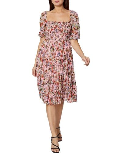 BCBGeneration Floral Pleated Midi Dress - Red