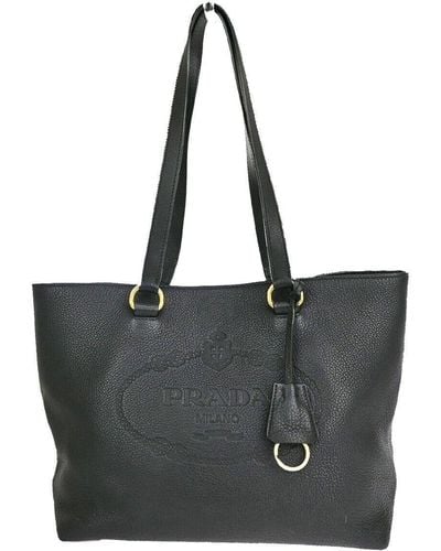 Prada Vitello Leather Shoulder Bag (pre-owned) - Black