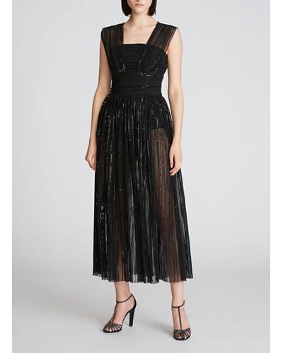 Halston Liana Pleated Sequins Dress - Black