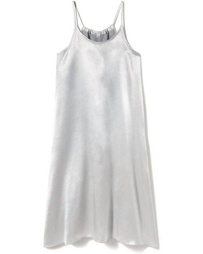 PJ Harlow Ruby Satin Knee Length Gown With Spaghetti Straps & Gathered Back - Gray