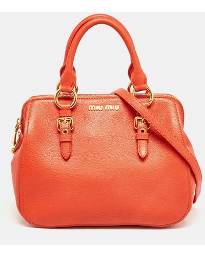 Miu Miu Madras Leather Baulleto Bag - Red