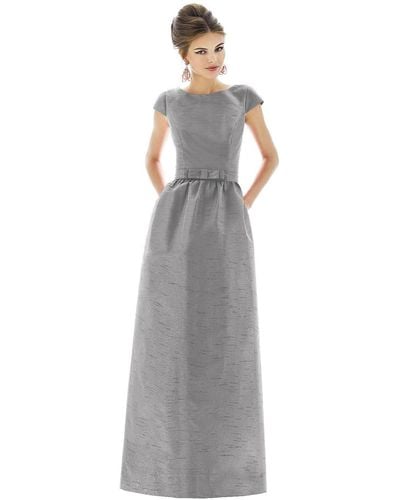 Alfred Sung Cap Sleeve V-back Maxi Dress With Pockets - Gray