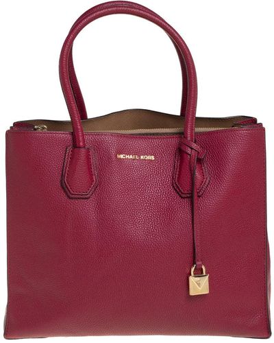 Michael Kors Burgundy Grained Leather Large Mercer Tote - Red