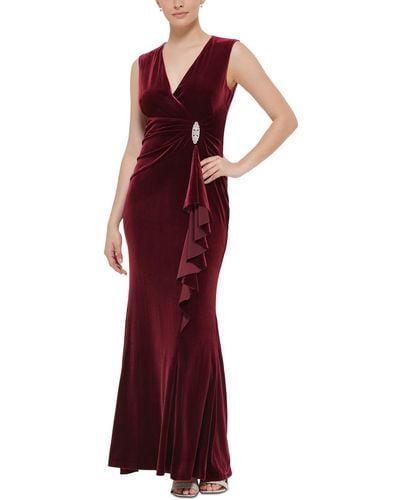 Jessica Howard Velvet Ruffled Evening Dress - Red