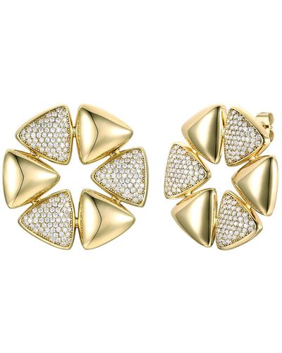 Rachel Glauber Rg Large 14k Gold Plated With Diamond Cubic Zirconia Pave Modern Abstract Flower Stud Earrings - Metallic