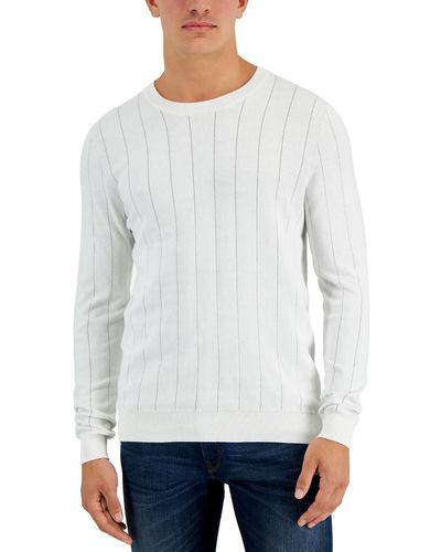 Alfani Stripe Cotton Crewneck Sweater - Blue