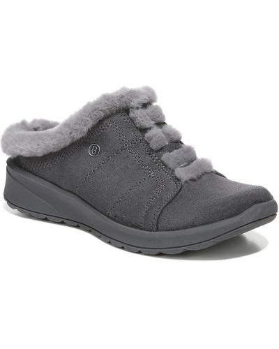Bzees Golden Cozy Faux Fur Trim Comfort Slide Slippers - Gray