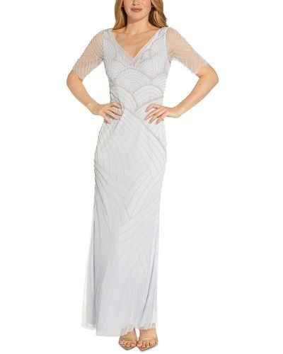 Adrianna Papell Mesh Embellished Evening Dress - White