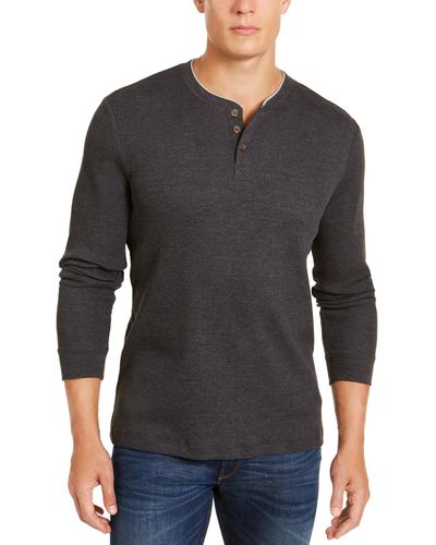 Club Room Waffle Knit Thermal Henley Shirt - Blue