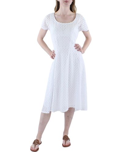 Signature By Robbie Bee Crochet Short Sleeves Midi Dress - White