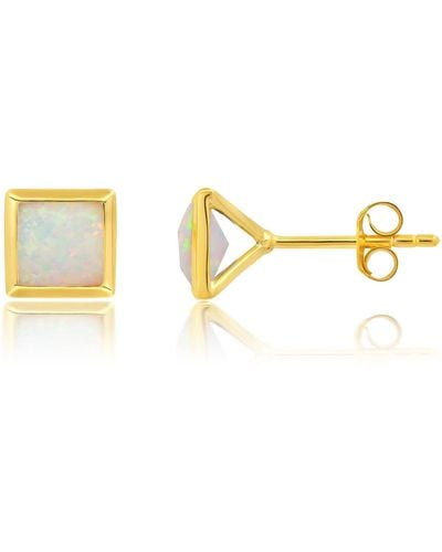 Nicole Miller Sterling Silver And 14k Yellow Gold Plated Princess Cut 6mm Gemstone Square Stud Earrings - Metallic