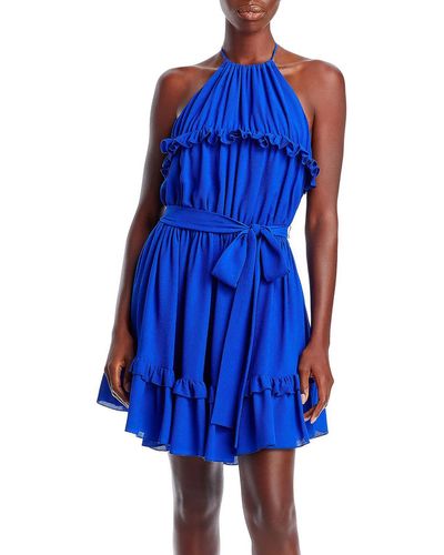 Black Halo Ozzy Knit Ruffled Halter Dress - Blue