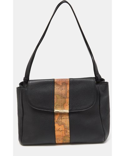 Alviero Martini 1A Classe /tan Geo Print Coated Canvas And Leather Shoulder Bag - Black