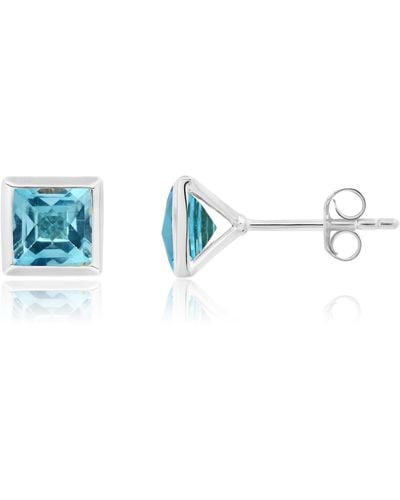 Nicole Miller Sterling Silver Princess Cut 6mm Gemstone Square Stud Earrings - Blue