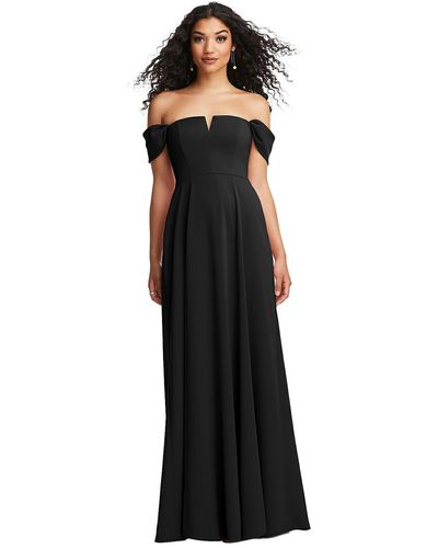 Dessy Collection Off-the-shoulder Pleated Cap Sleeve A-line Maxi Dress - Black