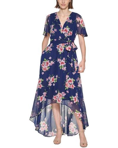 Jessica Howard Chiffon Floral Maxi Dress - Blue