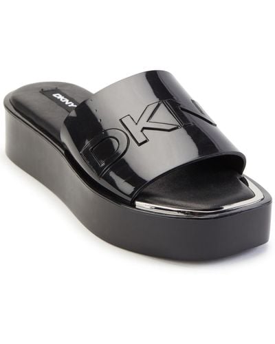 DKNY Laren-platform Slid Slides Wedge Flatform Sandals - Black