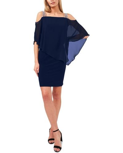 Msk Chiffon Embellished Cocktail And Party Dress - Blue