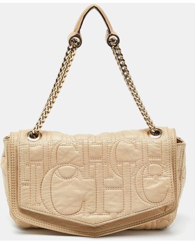 CH by Carolina Herrera Leather Flap Chain Shoulder Bag - Natural