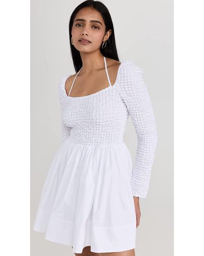 STAUD Cassidy Cotton Smocked Mini Dress - White