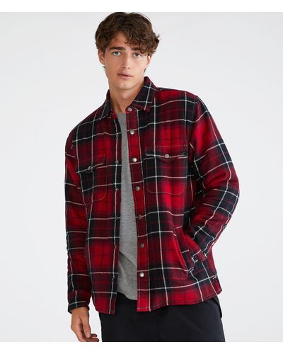 Aéropostale Plaid Flannel Sherpa-lined Shacket - Red